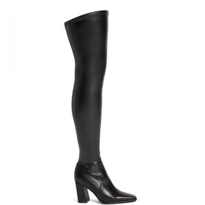 Azalea Wang Black Vegan Leather 4 Way Stretch Thigh High Boots